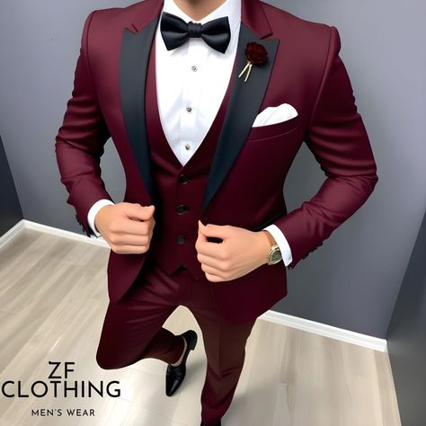 Wine Tuxedo For Men, Tuxedo Burgundy, Burgundy Suit Men, African Shift Dress, Suit For Men Wedding, Designer Tuxedo, Burgundy Wedding Ideas, Burgundy Tuxedo, Suits Formal