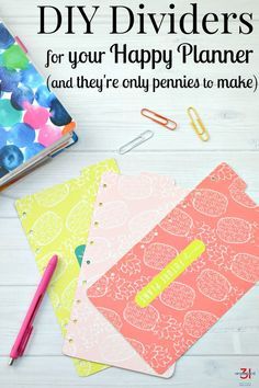 Make your own one-of-a-kind DIY Dividers with tabs for your Happy Planner, any planner or binder. You can make them in about 5 minutes and they cost just pennies. #happyplanner #planner Happy Planner Dividers, Hygge Diy, Happy Planner Free Printable, Planer Organisation, Domestic Engineer, Organizing Printables, Bu Jo, Happy Planner Printables, Diy Organizer