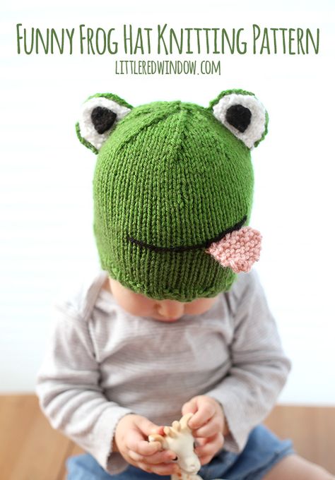 Knit this cute froggie hat by Little Red Window Crafts! Make it with Vanna's Choice! Kids Animal Hats, Knit Hat Pattern Easy, Baby Hat Knitting Patterns Free, Frog Hat, Baby Frog, Popular Patterns, Baby Hat Knitting Pattern, Knitting Humor, Hat Knitting Pattern