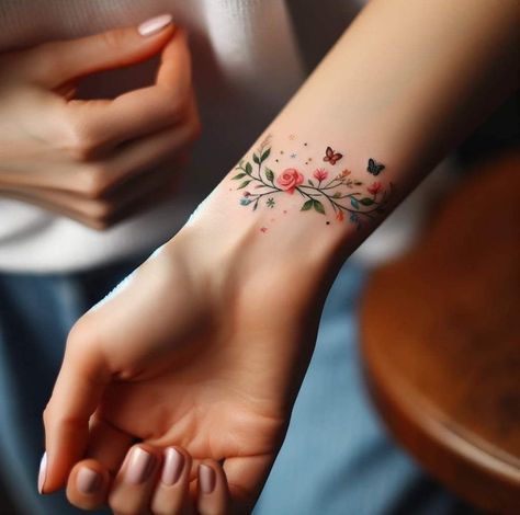 Hip Tattoos Women Unique, Tattoos Women Unique, Wrist Bracelet Tattoo, Cuff Tattoo, Hip Tattoos, Cool Wrist Tattoos, Flower Wrist Tattoos, Anklet Tattoos, Hip Tattoos Women