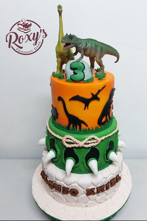 Jurassic World Birthday Cake, Jurassic World Cake, 3 Tiered Cake, 3rd Birthday Party For Boy, Jurassic Park Birthday Party, Volcano Cake, Dinosaur Birthday Theme, Jurassic Park Birthday, 2 Tier Cake