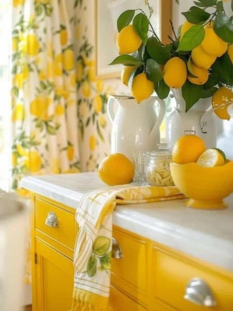 Lemon Themed Kitchen, Yellow And Green Color Palette, Spanish Kitchen Design, Yellow Kitchen Designs, Timeless Kitchen Design, Lemon Kitchen Decor, Yellow Kitchen Decor, Squeeze The Day, Green Color Palette