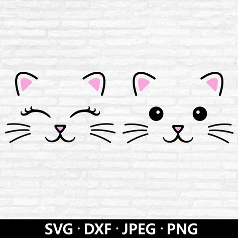 Cute Kitten Drawing Easy, Cat Eyelashes, Cat Eyes Drawing, Cat Face Svg, Easy Cat Eye, Cat Face Drawing, Cricut Animals, Kitten Clipart, Kawaii Birthday