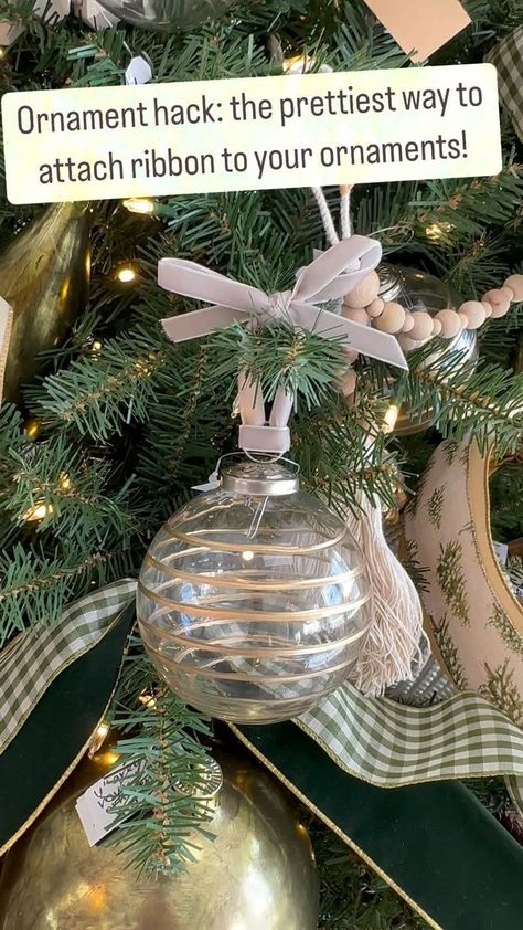 Facebook Ornament Ribbon Hanger, How To Tie Ribbon On Ornaments, Tying Ribbon On Ornaments, How To Tie A Bow On An Ornament, Hanging Ornaments With Ribbon, Ribbon On Ornaments, Boulder Beach, Beach Furniture, Ribbon Ornaments