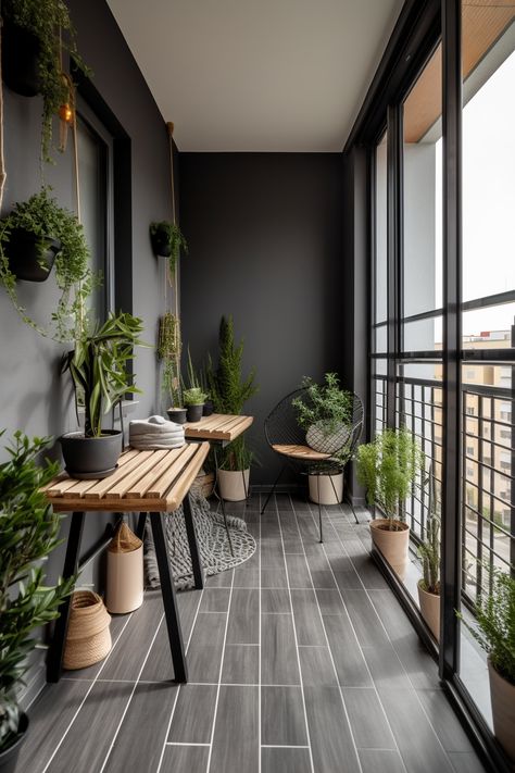 Transform your balcony into an urban oasis with a beautiful grey floor! This stylish balcony boasts a modern tiled floor that adds a touch of sophistication to the space. The subtle grey hue provides the perfect backdrop for a lush display of plants, creating a tranquil retreat in the heart of the city. Whether you're sipping coffee or entertaining guests, a sleek grey floor is the perfect way to elevate your balcony design. #balconyupgrade #greyflooring #urbanoasis #homedecorideas (affiliate) Small Balcony Flooring Ideas, Tile Balcony Floor, Grey Balcony Ideas, Outdoor Balcony Flooring Ideas, Balcony Color Ideas, Balcony Tiles Design, White Balcony Ideas, Tiles For Balcony Floor, Balcony Tiles Ideas