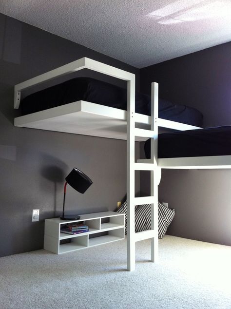 Gaming Loft, Twins Bedroom, Bed Setup, Custom Bunk Beds, Modern Bunk Beds, Cool Bunk Beds, Bunk Beds With Stairs, Bunk Bed Designs, Space Bedding