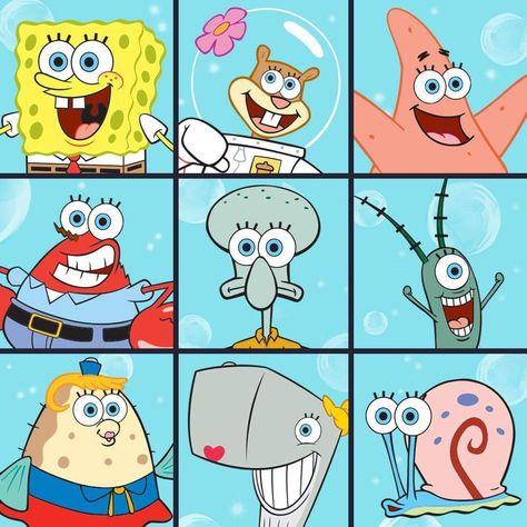 All Spongebob Characters, Spongebob Shows, Spongebob Characters, Rally Idea, Yellow Stickers, Spongebob Quotes, Planet Crafts, Scrapbook Printables Free, Spongebob Drawings