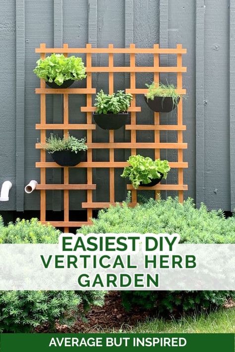 Wood Vertical Garden, Vertical Veggie Garden Wall, Diy Vertical Planter Wall, Vertical Garden Herbs, Vertical Garden Design Outdoors Plant Wall, Diy Herb Wall Outdoor, Trellis Herb Garden, Easy Vertical Garden, Outside Wall Planter Ideas