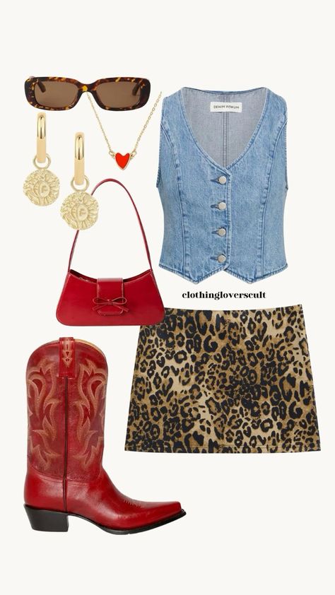 October Country Concert Outfit, Baddie Country Outfit, Acl Outfit Ideas, Red Country Outfit, Red Boot Outfit Ideas, Party In The Usa Outfit, Cowboy Concert Outfit, Concert Ideas Outfit, Acl Outfits Festivals