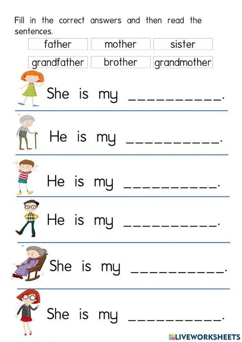 Activities About Family For Kids, My Family Worksheet For Grade 1, My Family Worksheets For Kids Preschool, Family English Worksheet, Family Worksheets For Preschool, Family Worksheet For Grade 1, My Family Worksheet Preschool, English Preschool Worksheets, Family Worksheet Preschool