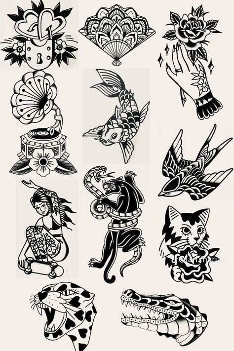 Traditional Tattoo Black And White, Illusion Tattoo, Pop Culture Tattoos, Traditional Tattoo Drawings, Traditional Black Tattoo, Illusion Tattoos, Optical Illusion Tattoos, Culture Tattoos, Traditional Tattoo Old School