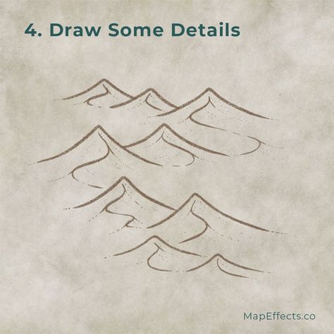 Sand Dunes Tattoo, How To Draw Sand, Sand Dune Tattoo, Map Effects, How To Make Sand, Desert Drawing, Dune Art, Map Icons, Drawing Stuff