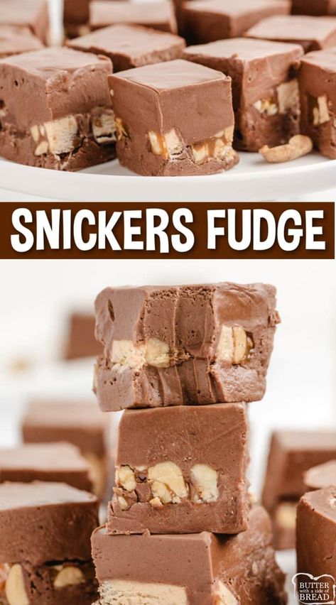 SNICKERS FUDGE - Butter with a Side of Bread Marshmallow Cream Fudge, Creamy Fudge Recipe, Cream Fudge Recipe, Snickers Fudge, Creamy Fudge, Cream Fudge, Homemade Fudge Recipes, Fudge Recipes Easy, Marshmallow Cream