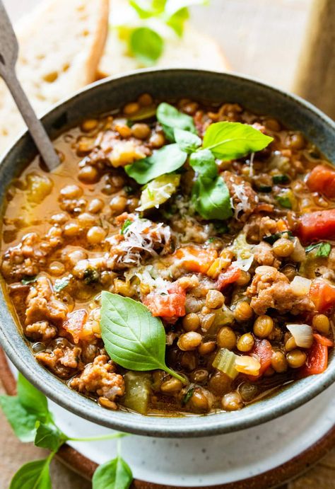 Italian Sausage Lentil Soup Recipe - CucinaByElena Carrabba’s Sausage Lentil Soup, Italian Sausage Soup Healthy, Italian Sausage Lentil Soup Recipe, Lentil And Sausage Soup Recipe, Sausage Lentil Soup Recipe, Lentil Soup Sausage, Lentil And Sausage Soup, Lentil Soup With Sausage, Italian Lentil Soup Recipe