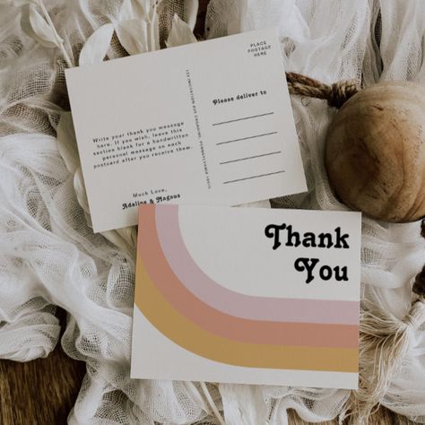 Modern Retro 70's Rainbow Wedding Thank You Postcard Wedding Thank You Postcards, Beach Bridal Showers, Boho Beachy, Rainbow Wedding, Elegant Photo, Thank You Postcards, Blush Pink Weddings, Thank You Note Cards, Thank You Messages