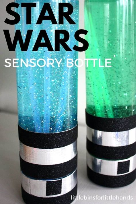 Light Saber Sensory Bottles Star Wars Activity for Kids Star Wars Activity, Glitter Carnaval, Star Wars Activities, Star Wars Classroom, Discovery Bottles, Star Wars Crafts, Star Wars Light, Activities For Boys, Sensory Bottles