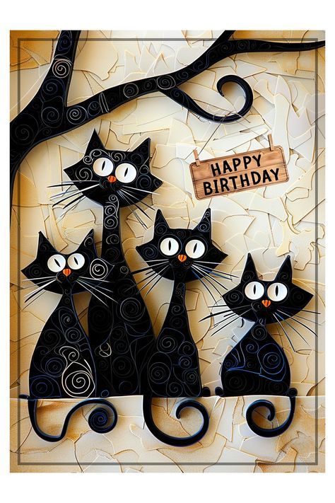 Cute Thank You Cards Diy Simple, Black Cat Cards, Birthday Card For Cat Lover, Cards With Cats, Cat Cards Handmade, Happy Birthday Card Funny, Black Cat Lover, Rock Painting Ideas, Cat Birthday Card