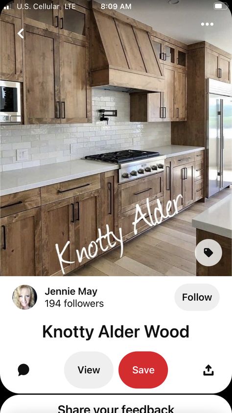 Alder Cabinets Kitchen, Stained Knotty Alder Cabinets, Rustic Alder Kitchen, Knotty Alder Kitchen Cabinets, Knotty Alder Kitchen, Alder Kitchen Cabinets, Western Kitchen Decor, Hickory Kitchen Cabinets, Hickory Kitchen