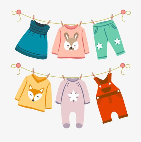 Vector Clothes, Cartoon Clothes, Clothes Cartoon, Clothes Illustration, Baby Layouts, Clothes Drying, Baby Bundles, Folding Clothes, Kids Clipart