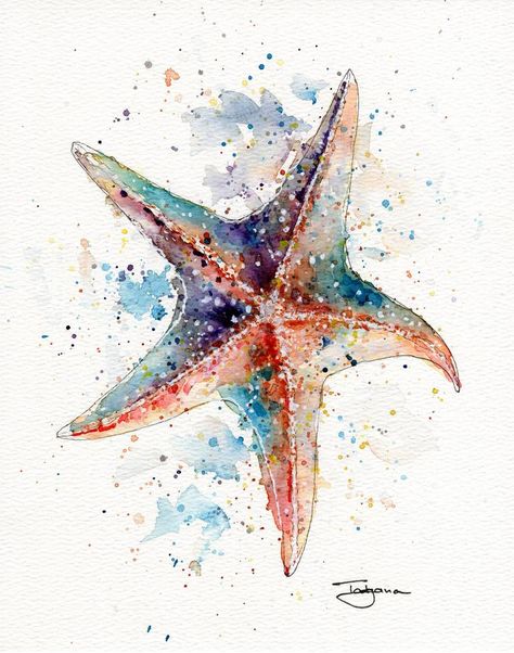 Original abstract painting by Tatjana Boston (United States). This one-of-a-kind watercolor on paper painting measures 8W x 10 H inches, and is framed. The abstract painting ships in a box directly from the artist's studio and is covered by the 14-day satisfaction guarantee from Saatchi Art, so you can buy with confidence. Watercolour Starfish, Beach Watercolor Paintings, Watercolor Fish Painting, Watercolor Ocean Animals, Watercolor Sea Animals, Starfish Illustration, Starfish Watercolor, Watercolor Starfish, Starfish Painting