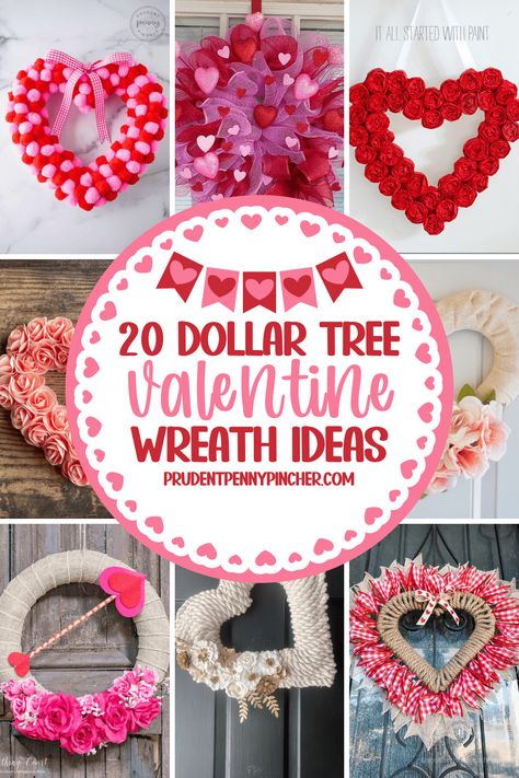 20 Dollar Store Valentine's Day Wreath Ideas Valentine Wreath Ideas, Cheap Valentines Day Ideas, Diy Valentine Decor, Cheap Craft Ideas, Valentine Day Decorations, Wreath For Kitchen, Diy Valentines Day Gifts, Valentines Day Wreaths, Valentine Mesh Wreaths