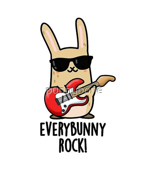 Every Bunny Rock Cute Animal Rabbit Pun features a cute rabbit rocking out with his electric guitar ! Perfect pun gift for family and friends who love cute animal rabbit puns. Animal Puns Drawing, Rabbit Puns, Rabbit Painted Rocks, Guitar Puns Funny, Bunny Rabbit Puns, Fun Puns, Notes For Kids Lunches, Cute Drawings For Kids, Animal Rabbit