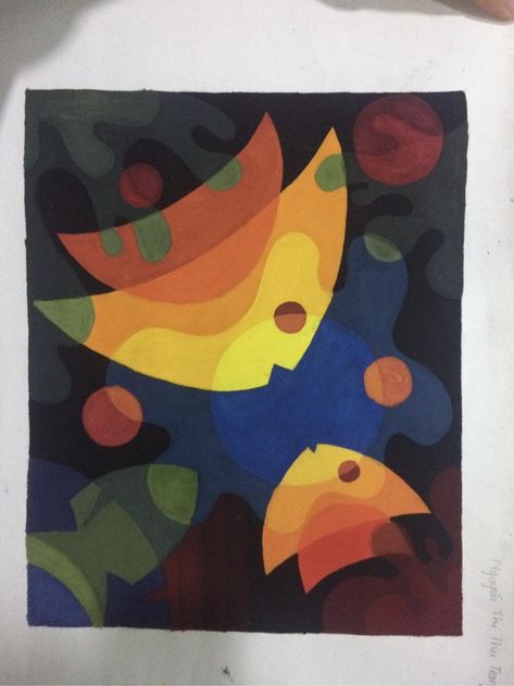 Intermediate Design Drawing, 2d Design Composition Geometric, 2d Design Composition Painting, Fish Design Drawing, 2d Design Composition, Elementary Drawing, Geometric Graphic Design, Color Theory Art, Composition Painting