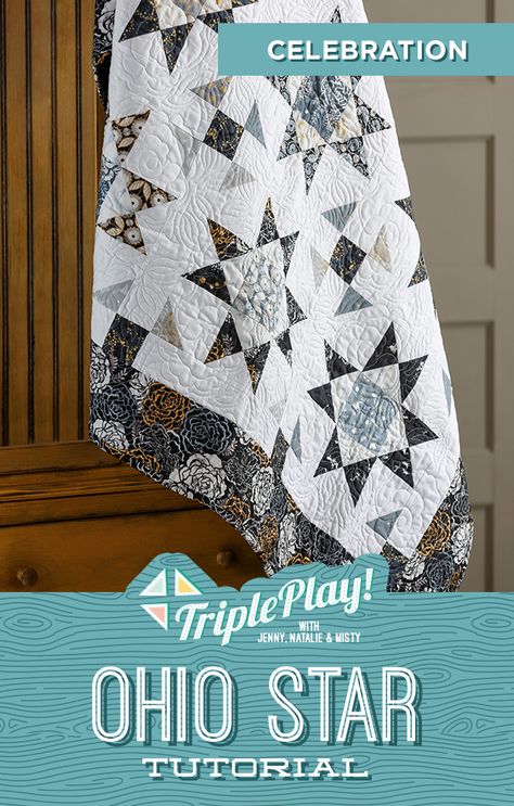 Missouri Star Quilt Company Tutorials Triple Play, Ohio Star Quilt Pattern Free, Ohio Star Quilts, Missouri Quilt Company Tutorials, Star Quilt Tutorial, Missouri Star Quilt Pattern, Ohio Star Quilt Block, Easy Quilting Projects, Ohio Star Quilt