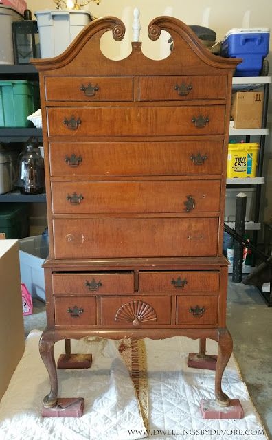 Antique Highboy Makeover Mcm Highboy Dresser Makeover, Refinished Highboy Dresser, Tall Boy Dresser Makeover, Highboy Dresser Makeover, High Boy Dresser, Boy Dresser, Highboy Dresser, Tidy Cats, Hi Boy