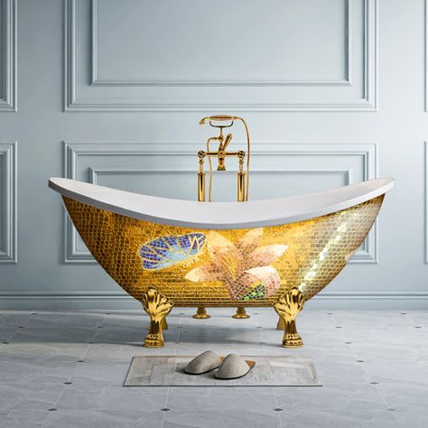 Cambridge Plumbing 71" x 30" Clawfoot Soaking Bathtub | Wayfair Beautiful Tubs, Mosaic Bathtub, Soaking Tubs Master Bath, Vintage Clawfoot Tub, Wood Bathtub, Luxury Bathtub, Cast Iron Bathtub, Magical House, Bedroom Redesign