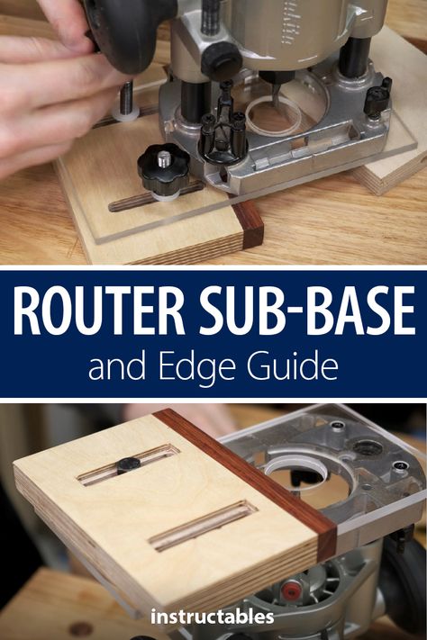 Make a router sub-base and edge guide. Guide bushings are great for templates and use with jigs for bits without bearings. #Instructables #workshop #woodshop #woodworking #carpentry #tools Router Edge Profiles, Router Edge Guide Diy, Circle Jig For Router, Carving For Beginners, Router Table Top Rockler Woodworking & Hardware, Jigsaw Table, Flush Trim Router Bit, Plunge Router, Cnc Router Machine Rockler Woodworking & Hardware