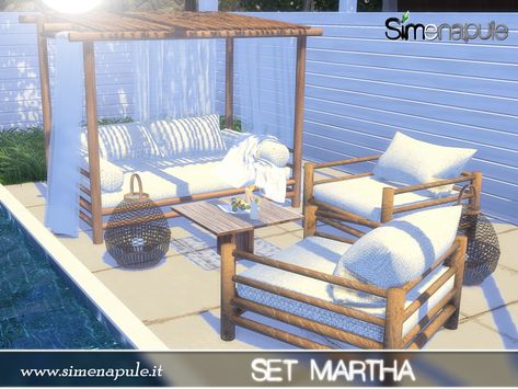 The Sims Resource - Martha Set Sims 4 Cc Rooms Living Room, Sims 4 Cc Exterior Furniture, Sims 4 Outside Furniture, Sims Cc Exterior, Sims 4 Beach Furniture Cc, Sims 4 Island Living Cc Furniture, Island Cc Sims 4, Sims 4 Cc House Decor Kitchen, Ts4 Pool Cc