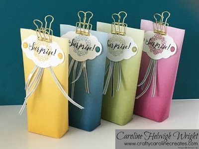 Ombre Gift Pouches - Video Tutorial with Colourful Theory DSP - Stampin' UP New Catalogue Week Surprise Gifts For Him, Gift Bags Diy, Gift Packages, Gift Wraps, New Catalogue, Treat Holder, How To Make Box, Paper Gift Bags, Box Template