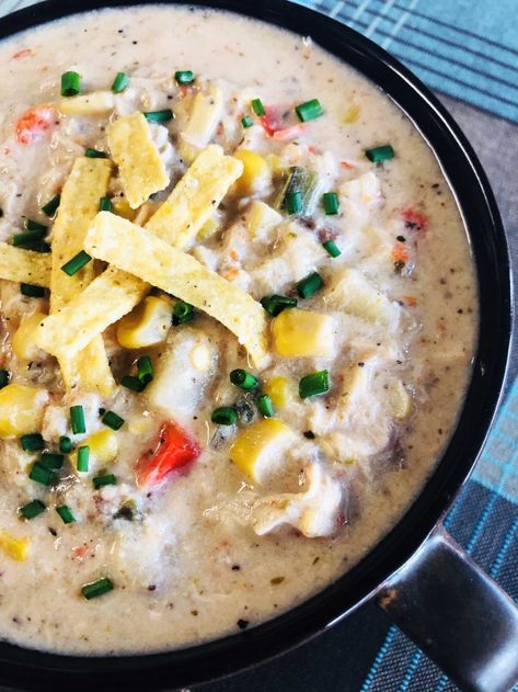 Slow Cooker Chicken Corn Chowder - Cooks Well With Others Slow Cooker Chicken Corn Chowder, Chicken Poblano Soup, Chicken Poblano, Poblano Chicken, Poblano Soup, Chicken Soup Crockpot, Air Fryer Zucchini, Chicken Corn Chowder, Chicken Corn