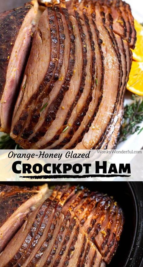 Holiday feasts can be stress free with recipes like this Orange Honey Glazed Slow Cooker Ham. A few simple ham glaze ingredients poured over a spiral ham then slow cooked right in your crockpot. #crockpotham #crockpothamrecipes #crockpothambrownsugar #slowcookerham #slowcookerhamrecipes #holidayham #holidayhamrecipes #holidayhamcrockpot #holidayrecipes #crockpotrecipes #slowcookerrecipes Slow Cooker Ham Recipes, Crockpot Ham, Spiral Ham, Slow Cooker Ham, Ham Recipe, Best Slow Cooker, Ham Recipes, Easter Dinner, Thanksgiving Christmas