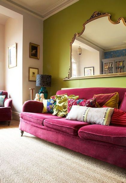 Ikea Sofas, Pink Couch, Velvet Couch, Pink Sofa, Beautiful Sofas, A Living Room, A Mirror, Home Fashion, Decoration Design