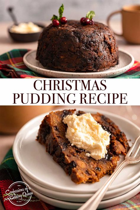 This Christmas Pudding Recipe is a traditional English dessert served on Christmas Day. Best made weeks ahead of time so you can feed the pudding with Brandy, this classic, traditional dessert is always a winner. Step-by-step photos teach you how to make this Christmas pudding. British Christmas Desserts, Christmas Desserts To Make, English Pudding, Steamed Puddings, British Pudding, Xmas Pudding, English Desserts, Christmas Pudding Recipes, British Cooking