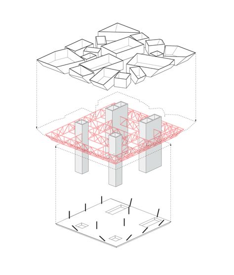 15---Structural-Diagram-(Sl.gif (1000×1172) Tectonic Architecture, Axonometric View, Structural Model, Landscape Architecture Diagram, Architecture Diagram, Central Hall, Banner Design Inspiration, Building Drawing, Architecture Concept Diagram