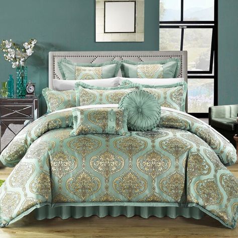 Mercer41 Arabi Microfiber Modern & Contemporary 9 Piece Comforter Set & Reviews | Wayfair Bedroom Comforter Sets, Blue Comforter Sets, Comforter Bedding Sets, King Comforter Sets, Luxury Bedding Sets, Comfortable Bedroom, Queen Comforter Sets, Bedding Stores, Bed Sets