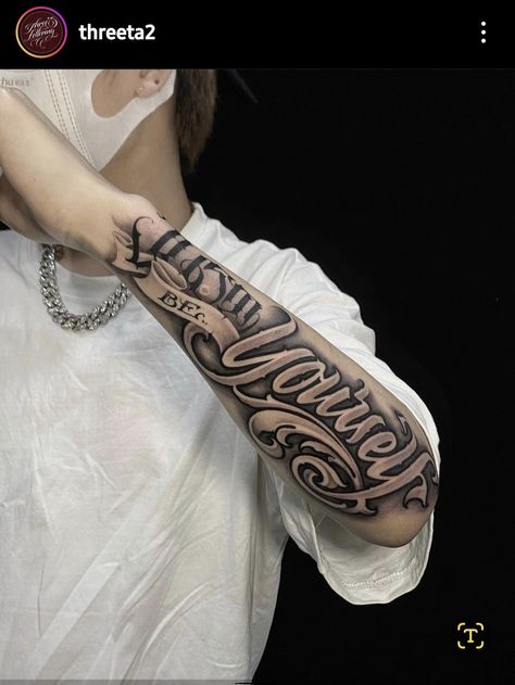 Typographic Tattoo, Chicano Tattoos Lettering, Arm Tattoos Lettering, Aztec Tattoos Sleeve, Arm Tattoos For Guys Forearm, Tattoo Lettering Alphabet, Forearm Tattoo Quotes, Tattoo Lettering Styles, Chicano Style Tattoo