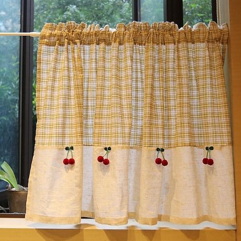 Short Cafe, Cabinet Curtain, Curtains Short, Sheer Valances, Curtains Farmhouse, Farmhouse Cabinet, Half Curtains, Farmhouse Cabinets, Bathroom Hotel