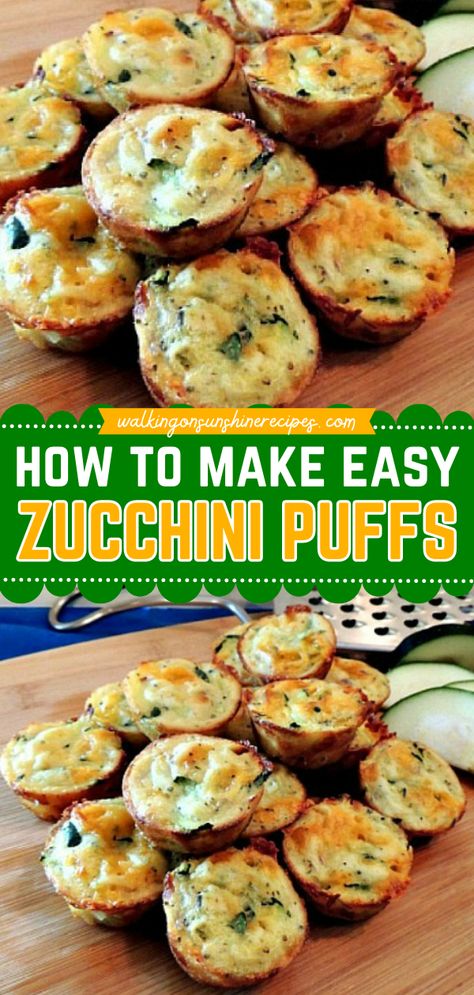 Looking for things to make with zucchini? Here's a simple appetizer recipe! It's also an easy vegetable side dish! Baked with cheddar, these zucchini puffs have so much flavor in every bite. Plus, they're packed with nutrients and are low-calorie! Healthy Things To Make With Zucchini, Grated Zucchini Recipe, Thing To Make With Zucchini, Cheesy Zucchini Stacks, Zucchini Low Calorie, Zucchini’s Recipes, Shredded Zucchini Breakfast Recipes, Zucchini And Bisquick Recipes, Zucchini Recipes Sides