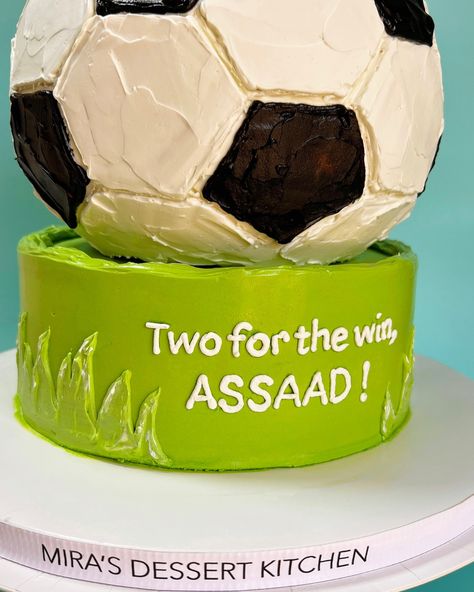 a soccer ball for the most special 2nd birthday🥳 This 2 tier (yes, the whole thing is cake 🌝) is made of layers of rich vanilla butter sponge, filled with a refreshing lemon curd and vanilla Swiss meringue buttercream 🍋 #buttercreamcakes #buttercreamfrosting #birthdaycakes #customcakes #soccer Meringue Buttercream, Swiss Meringue, Swiss Meringue Buttercream, Lemon Curd, Buttercream Cake, Buttercream Frosting, Custom Cakes, Meringue, Soccer Ball