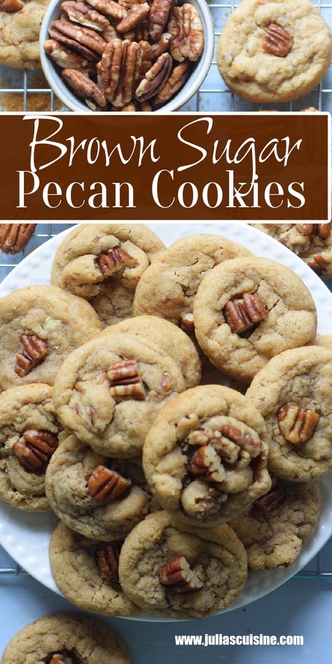 Brown Sugar Pecan Cookies Peacekeeper Cookies, Pecan Sandies Cookies Recipes, Pecan Cookies Recipes, Brown Sugar Pecan Cookies, Cookies With Pecans, Deep Dish Cookie, Fall Cookie Recipes, Pecan Desserts, Chocolate Chip Pecan Cookies