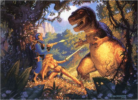 Tim Hildebrandt, Greg Hildebrandt, Brothers Art, Science Fiction Artwork, 70s Sci Fi Art, Scifi Fantasy Art, Sci Fi Comics, Prehistoric Art, Dinosaur Art