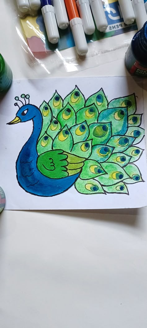 Beautiful peacock 🦚 Drawing Beautiful Peacock Drawing, Peacock Painting Easy, Peacock Drawing Images, Peacock Drawing Simple, Peacock Drawing Easy, Navratri Decor, Peacock Sketch, Simple Face Drawing, Peacock Drawing