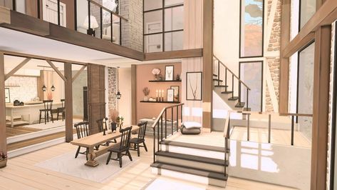 Sims 4 Modern Farmhouse Interior, Sims 4 Modern Loft House, Modern Apartment Sims 4, Sims 4 Loft House Outside, The Sims 4 Loft Apartment, Farmhouse Rooms, Sims 4 Modern House, Sims 4 Houses Layout, Sims Freeplay Houses