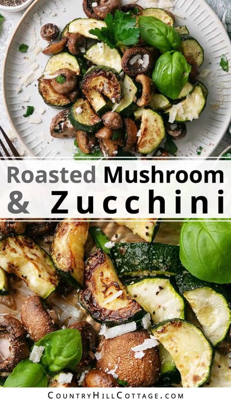 Mushroom Side Dish Recipes, Roasted Zucchini Recipes, Zucchini And Mushrooms, Roasted Zucchini And Squash, Oven Roasted Zucchini, Easy Veggie Side Dish, Zucchini Mushrooms, Spaghetti Squash Recipes Easy, Vegetarian Side Dish