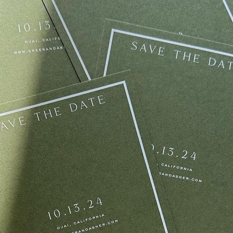 Alexandra | Aerialist Press on Instagram: "If it’s not going to be tone on tone, olive with white is pretty great 🫒🤍 * * * #caweddings #weddinginspo #stationery #weddinginvitations #dailydoseofpaper #weddingpaper" Green Save The Date, Green Wedding Invitations, Tone On Tone, Save The Dates, Wedding Stationary, Wedding Invitation Design, Wedding Paper, Design Layout, Invitation Design