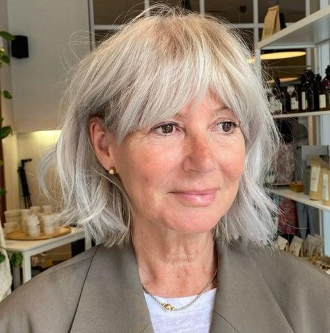 Short Bob Shag, Grey Hair Fringe, Long Gray Hair With Bangs, Gray Hair With Bangs, Bob Shag, 2024 Haircuts, Grey Hair With Bangs, Grey Bob Hairstyles, Gray Hair Styles